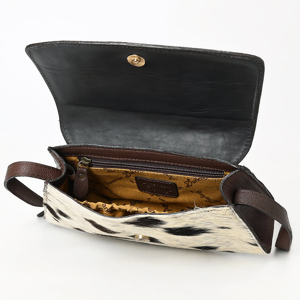 ADBGA569 Hand-Tooled Leather & Cowhide Crossbody Bag Western Floral Concho Accent