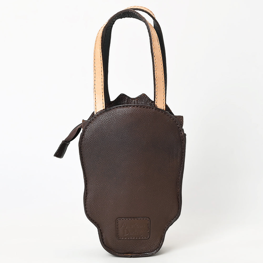 ADBGA570 Hand-Tooled Rose Skull Leather Tote Western Floral Art Bag