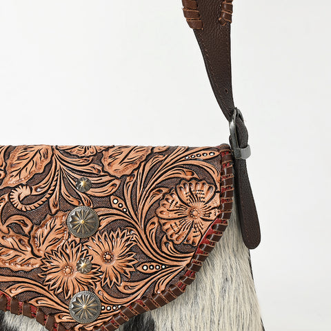 American Darling Hand Tooled Floral Carved Hair-On Cowhide Small Cross body Bag
