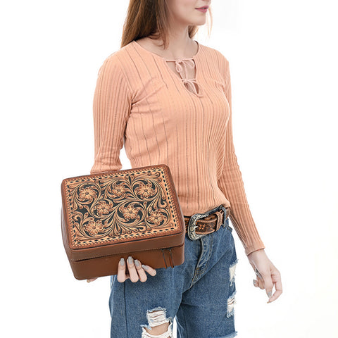 American Darling Tooled Leather Jewelry Case Genuine Western Cowgirl Organizer