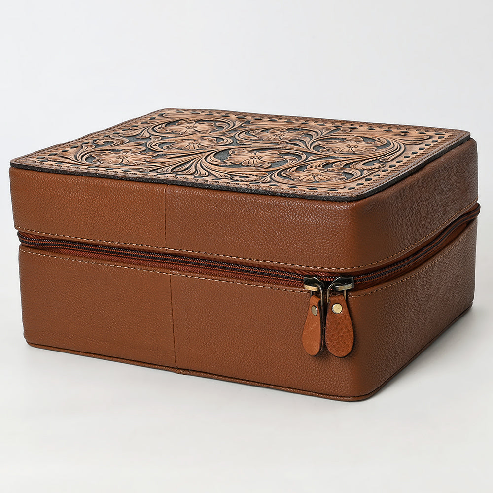 ADBGA573 Tooled Leather Jewelry Case Genuine Western Cowgirl Organizer