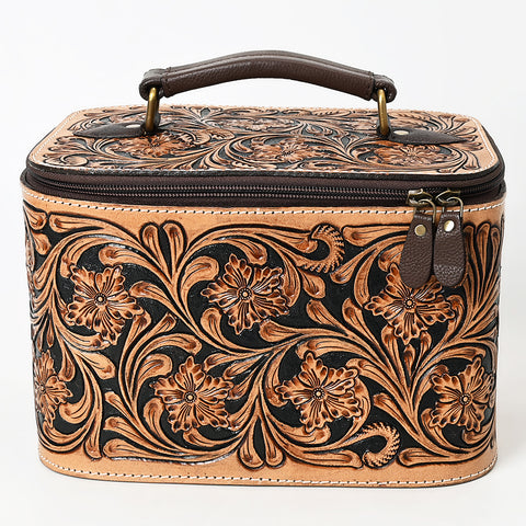 American Darling Hand-Tooled Leather Jewelry Case with Zip Closure and Top Handle