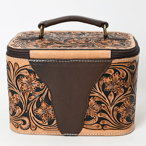 American Darling Hand-Tooled Leather Jewelry Case with Zip Closure and Top Handle