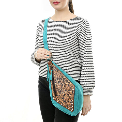 American Darling Hand Tooled Floral Carved Genuine Leather Sling Bag