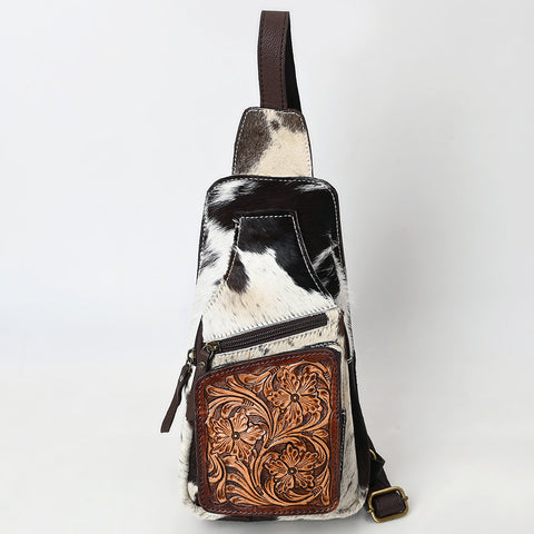 American Darling Hair-On Cowhide Leather Sling Bag with Hand-Tooled Pocket