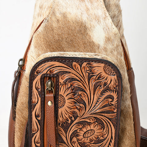 American Darling Hand-Tooled Leather & Cowhide Sling Bag With Hand Tooled