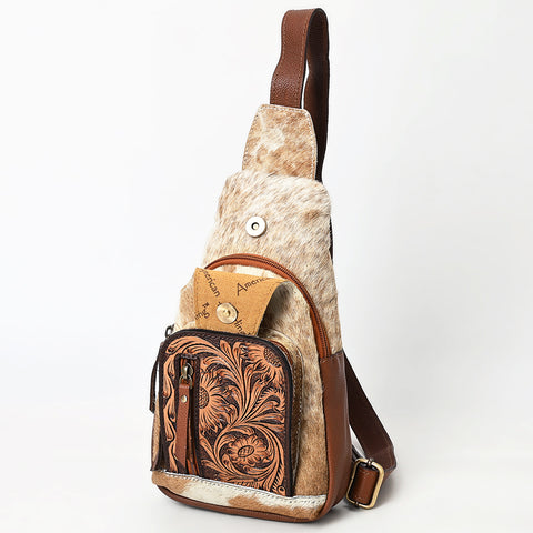 American Darling Hand-Tooled Leather & Cowhide Sling Bag With Hand Tooled