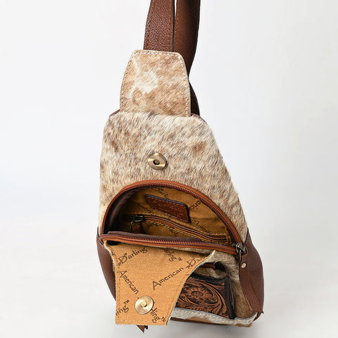 American Darling Hand-Tooled Leather & Cowhide Sling Bag With Hand Tooled