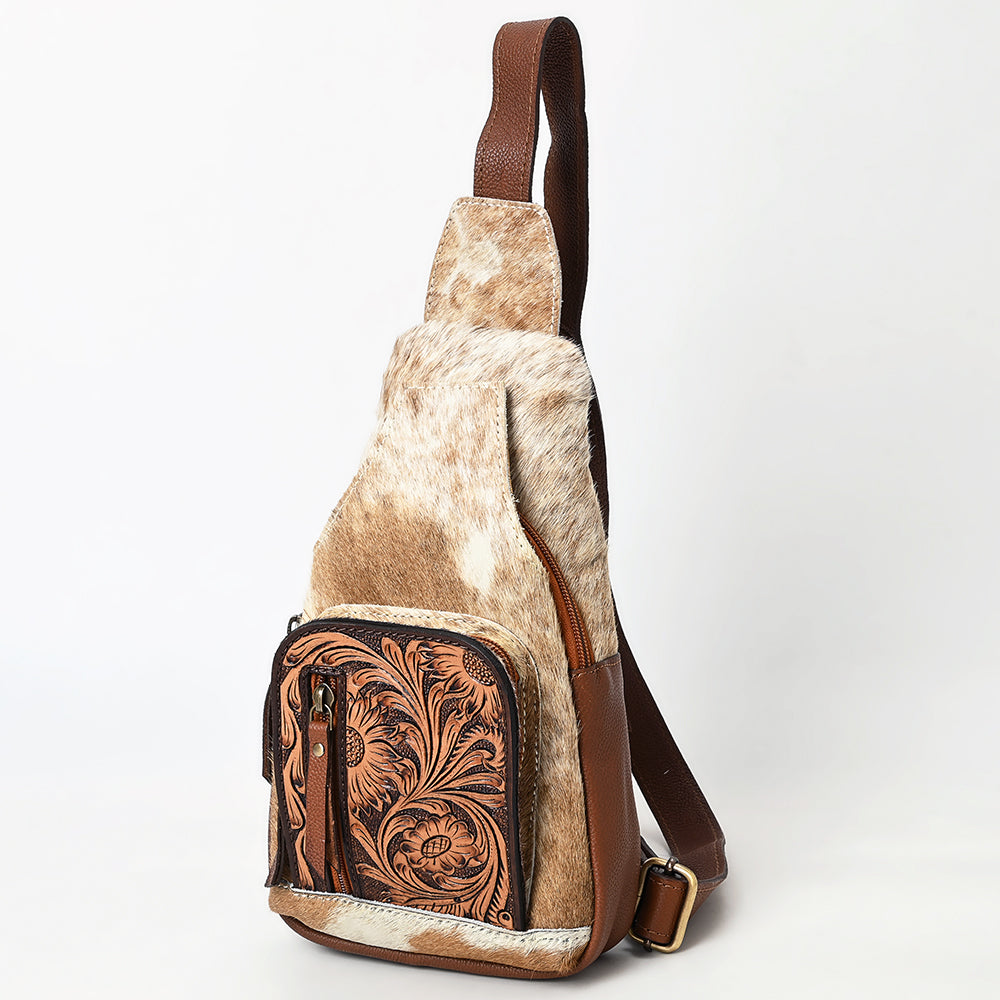 ADBGA580 Hand-Tooled Leather & Cowhide Sling Bag Western Crossbody Backpack