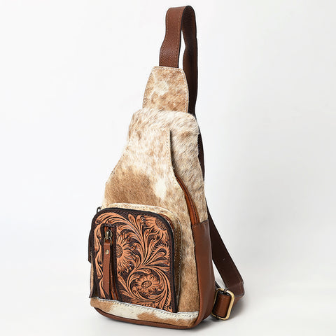 American Darling Hand-Tooled Leather & Cowhide Sling Bag With Hand Tooled