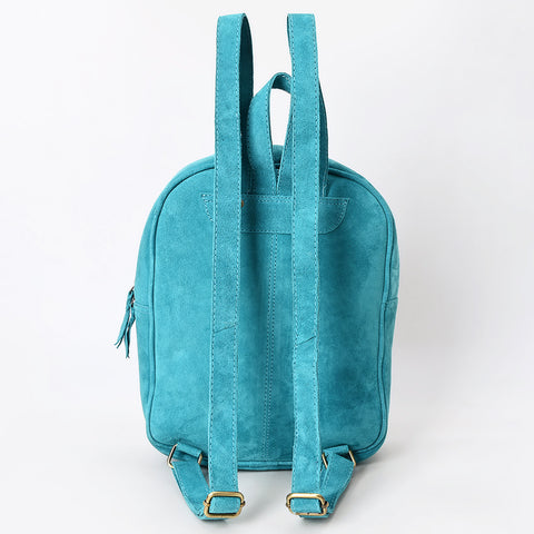 ADBGA581 Hand-Tooled Leather & Wool Backpack Genuine Western Turquoise Bag for Women