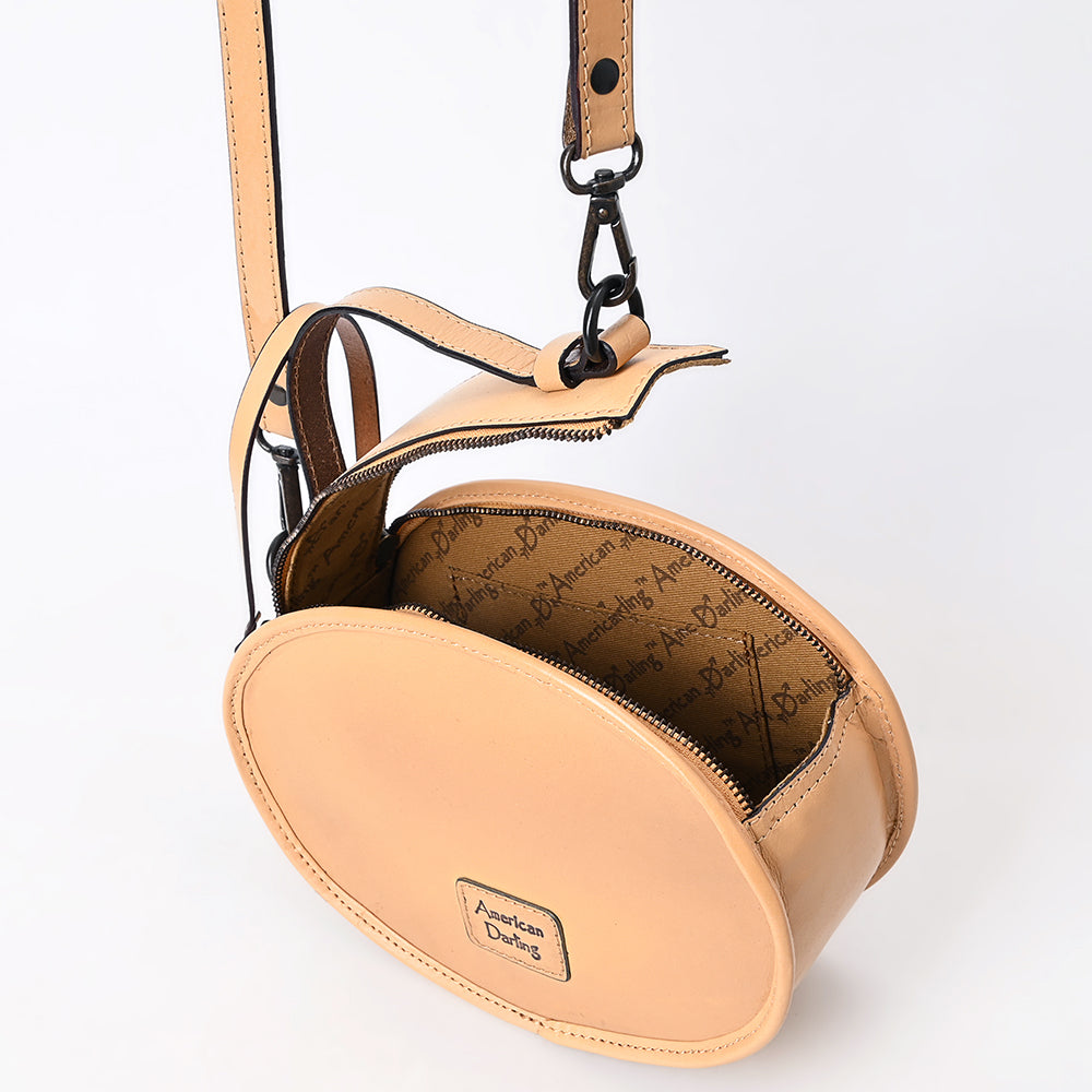 ADBGZ865 Round Tooled Leather Canteen Bag Floral Engraved Western Circle Purse | American Darling