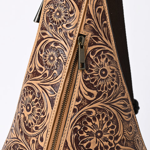 ADBGZ869 Tan Hand-Tooled Leather Sling Backpack Western Crossbody Daypack | American Darling