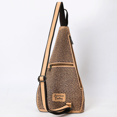ADBGZ869 Tan Hand-Tooled Leather Sling Backpack Western Crossbody Daypack | American Darling