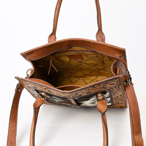 American Darling Hand-Tooled Genuine Leather & Cowhide Western Tote Bag