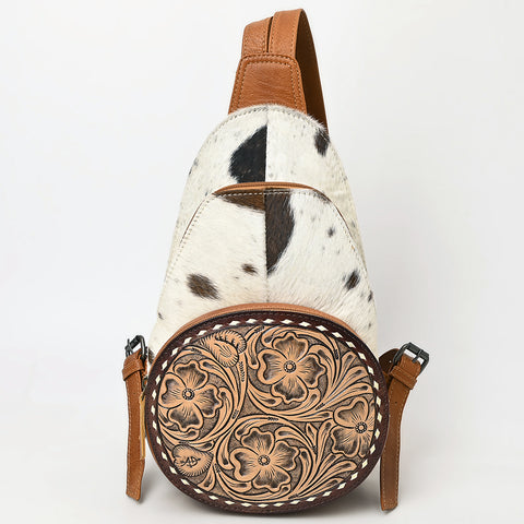American Darling Handcrafted Western Leather Sling Bag with Genuine Hair-On Cowhide & Tooled Front