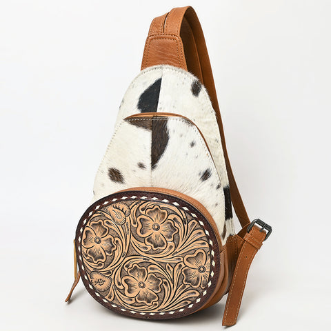 American Darling Handcrafted Western Leather Sling Bag with Genuine Hair-On Cowhide & Tooled Front