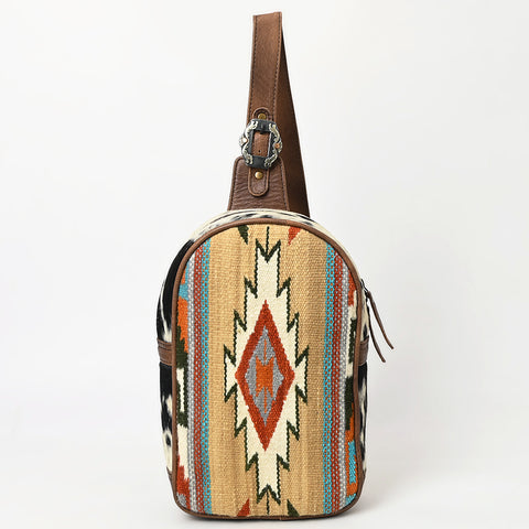 American Darling Western Leather Sling Bag with Saddle Blanket Front and Genuine Hair-On Cowhide