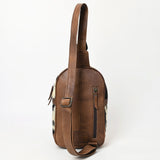 ADBG1522 Southwestern Woven & Leather Sling Backpack - Cowhide Accent with Western Buckle