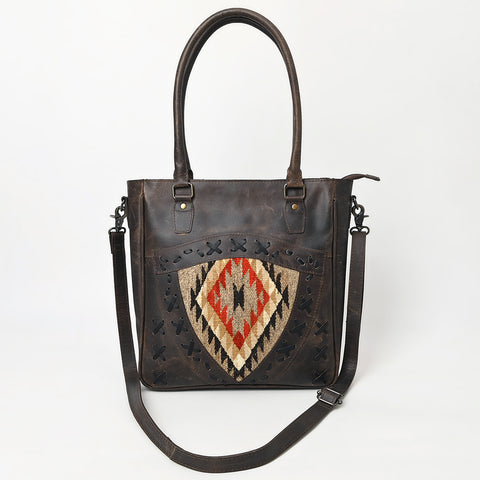 American Darling Western Leather Tote Bag with Hand Woven Saddle Blanket Detail