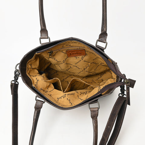 American Darling Western Leather Tote Bag with Hand Woven Saddle Blanket Detail