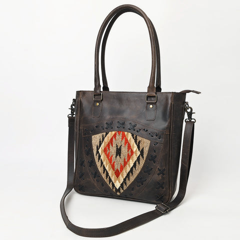 American Darling Western Leather Tote Bag with Hand Woven Saddle Blanket Detail