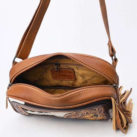 American Darling Western Leather Fanny Pack Tooled Floral and Hair-on Cowhide