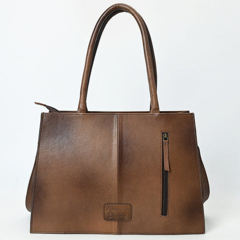 American Darling Hand Tooled Western Leather Tote Bag with Floral Carving and Buck Stitching