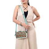 ADBG1528 Turquoise Tooled Leather Crossbody Bag - Floral Cowhide Western Purse
