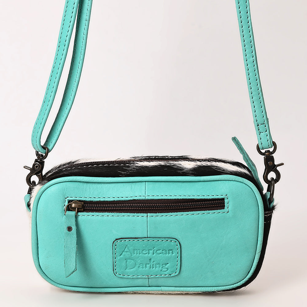 ADBG1528 Turquoise Hand Tooled Leather Crossbody Bag - Floral Cowhide Western Purse