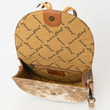 ADBG1529 Round Tooled Leather Saddle Bag - Floral Cowhide Crossbody with Ring-Tie Closure