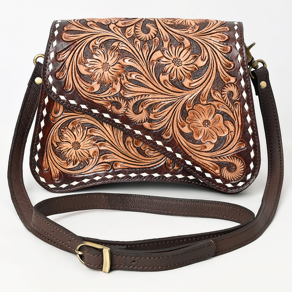 ADBGA587 Hand-Tooled Genuine Leather Western Crossbody Bag-Floral Design for Women