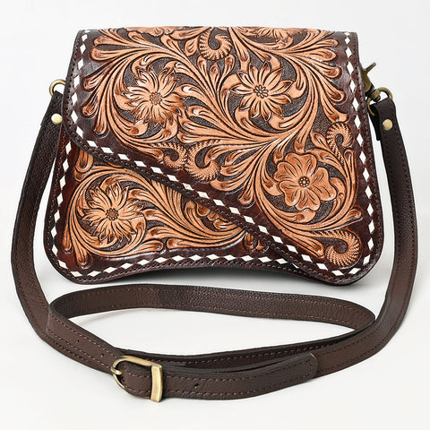 American Darling Tooled Genuine Leather Western Crossbody Bag-Floral Design for Women