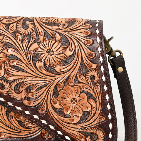 American Darling Tooled Genuine Leather Western Crossbody Bag-Floral Design for Women
