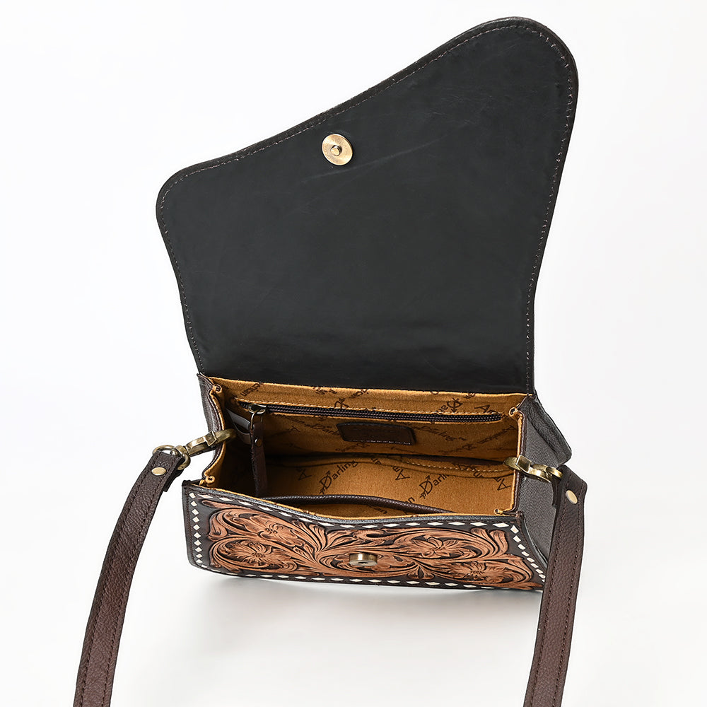 ADBGA587 Hand-Tooled Genuine Leather Western Crossbody Bag-Floral Design for Women