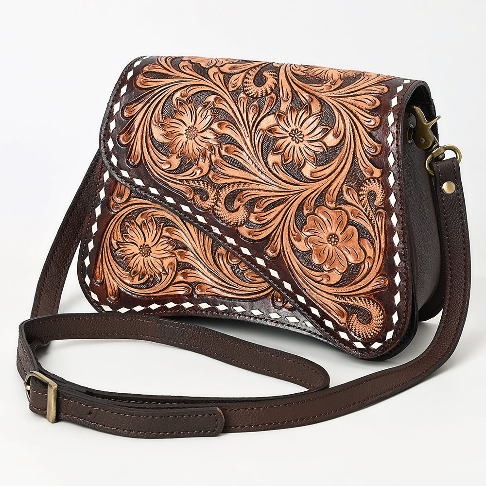 ADBGA587 Hand-Tooled Genuine Leather Western Crossbody Bag-Floral Design for Women