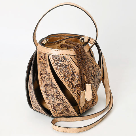 American Darling Hand Tooled Floral Carved Genuine Leather Bucket Bag
