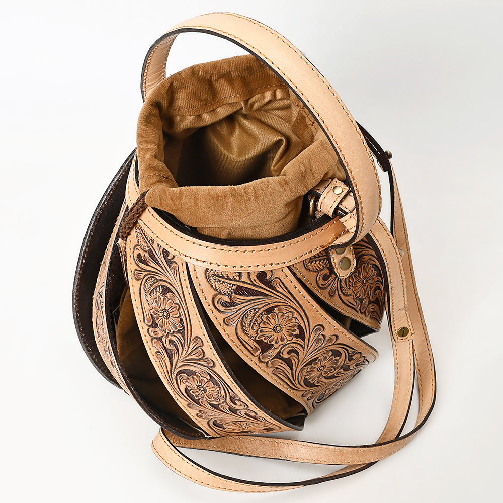 ADBGA589 Hand-Tooled Genuine Leather Bucket Bag-Western Style Drawstring Purse for Women