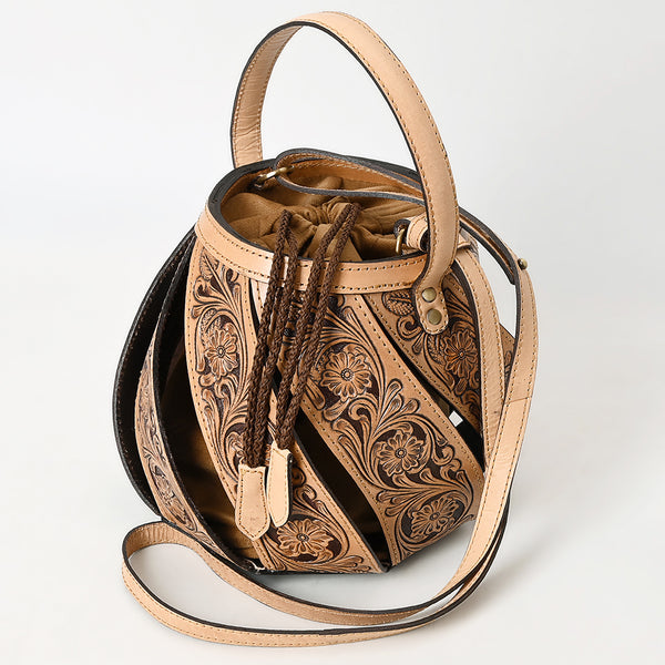 ADBGA589 Hand-Tooled Genuine Leather Bucket Bag-Western Style Drawstring Purse for Women