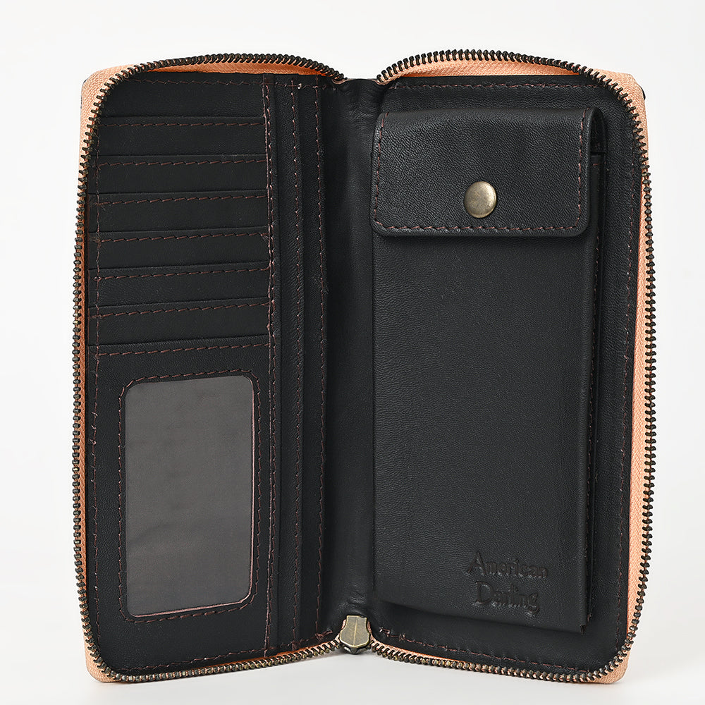 ADBGZ870 Tan Hand-Tooled Leather Zip Wallet Western Floral Clutch | American Darling