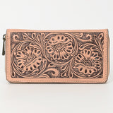 ADBGZ870 Tan Hand-Tooled Leather Zip Wallet Western Floral Clutch | American Darling