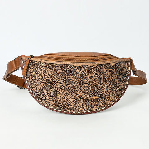 American Darling Western Leather Fanny Pack with Hand-Tooled Floral Design ï¿½ Genuine Full-Grain Leather