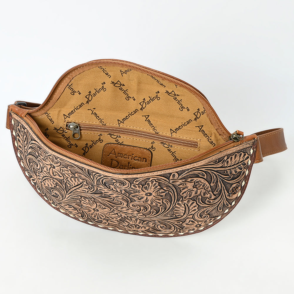 ADBG1531 Hand-Tooled Leather Belt Bag - Western Floral Tooled Fanny Pack