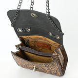 ADBG1534 Tan Floral Hand-Tooled Leather Shoulder Bag - Western Chain Strap Purse