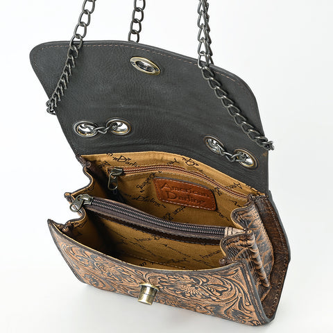 American Darling Western Leather Small Crossbody Bag with Hand-Tooled Floral Design ï¿½ Genuine Leather