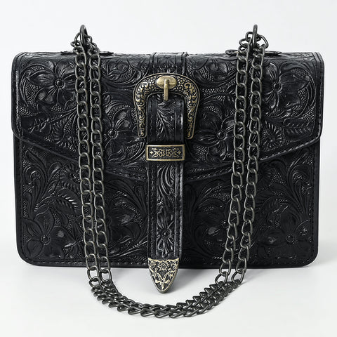 American Darling Western Leather Small Crossbody Bag with Hand-Tooled Floral Design & Chain Strap