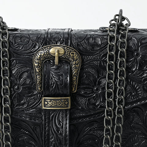 American Darling Western Leather Small Crossbody Bag with Hand-Tooled Floral Design & Chain Strap