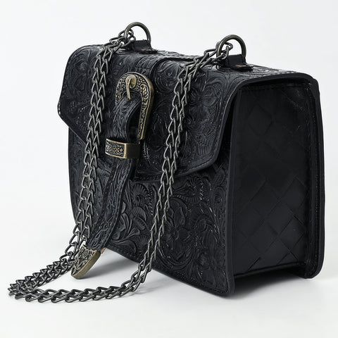 American Darling Western Leather Small Crossbody Bag with Hand-Tooled Floral Design & Chain Strap