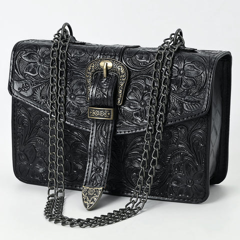 American Darling Western Leather Small Crossbody Bag with Hand-Tooled Floral Design & Chain Strap