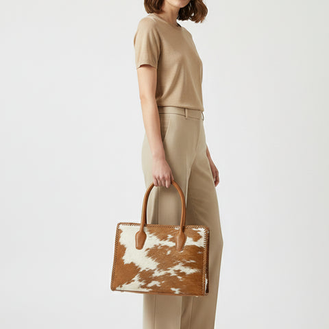 ADBGM301 Cowhide Leather Tote - Structured Western Handbag with Braided Trim